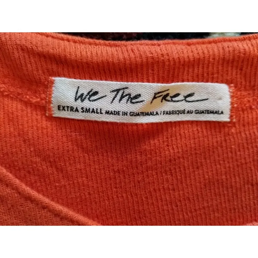 We The Free Back At It Oversize Linen Blend Henley Thick Pullover Orange Top XS